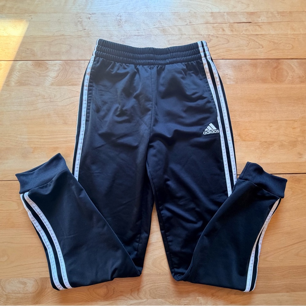 adidas Black Joggers with White Side Stripes - Kids